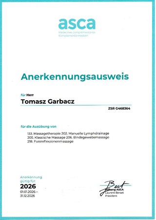 ASCA-Anerkennungsausweis für Tomasz Garbacz